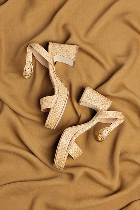 KALEAMYR Dolly Verona Low Sandal In Natural Raffia and Beige Leather
