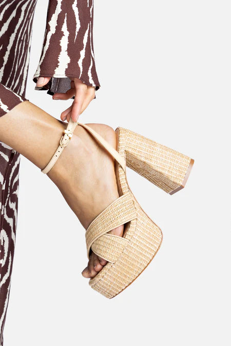KALEAMYR Dolly X Platform Sandal In Natural Raffia