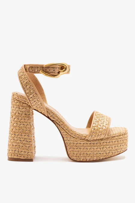 KALEAMYR Dolly Verona Sandal In Beige Leather and Natural Raffia