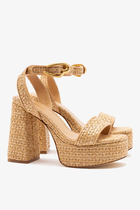 KALEAMYR Dolly Verona Sandal In Beige Leather and Natural Raffia
