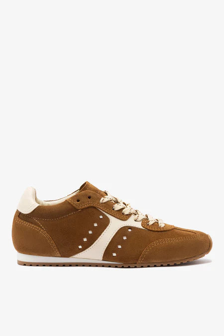 KALEAMYR Stella Sneaker In Russet Suede and Ivory Leather