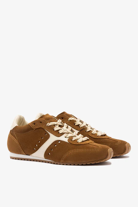 KALEAMYR Stella Sneaker In Russet Suede and Ivory Leather