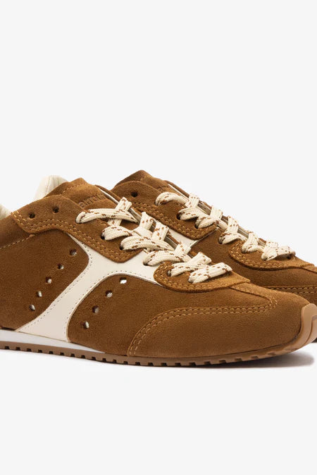 KALEAMYR Stella Sneaker In Russet Suede and Ivory Leather