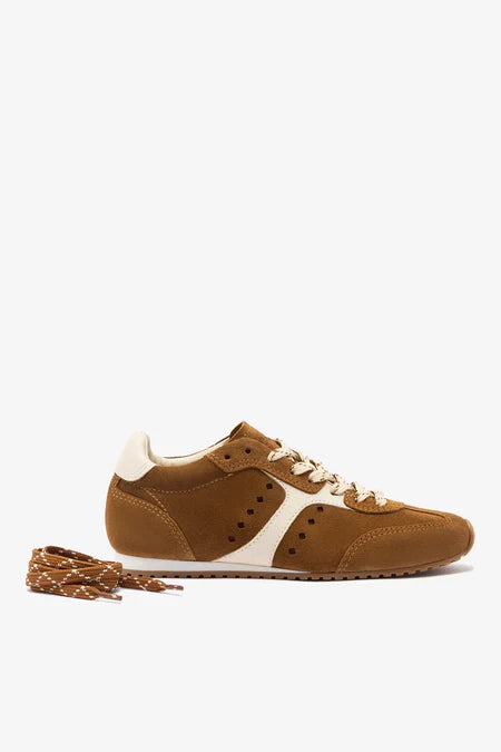 KALEAMYR Stella Sneaker In Russet Suede and Ivory Leather