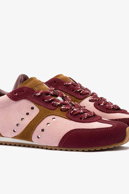 KALEAMYR Stella Sneaker In Tulip, Russet and Wine Suede and Silver Metallic Leather