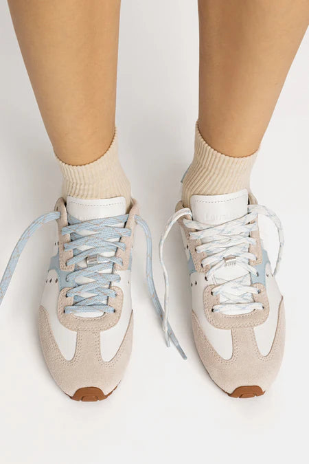 KALEAMYR Stella Sneaker In Grey Suede, White Leather and Silver Metallic Leather