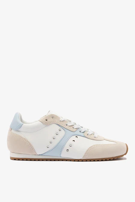 KALEAMYR Stella Sneaker In Grey Suede, White Leather and Silver Metallic Leather