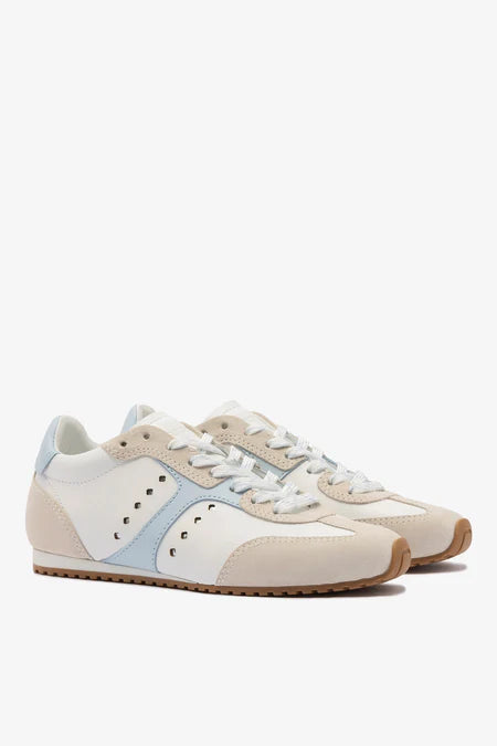 KALEAMYR Stella Sneaker In Grey Suede, White Leather and Silver Metallic Leather