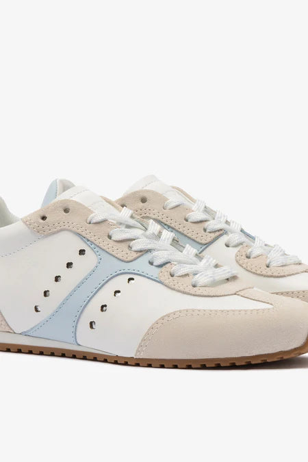 KALEAMYR Stella Sneaker In Grey Suede, White Leather and Silver Metallic Leather