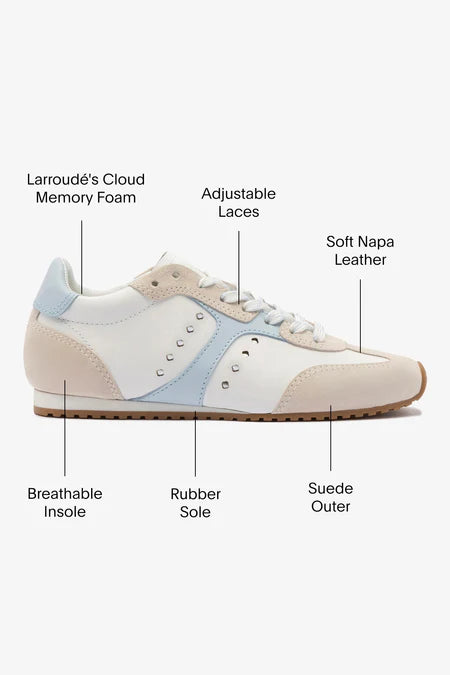 KALEAMYR Stella Sneaker In Grey Suede, White Leather and Silver Metallic Leather