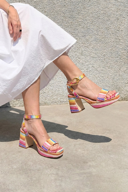 KALEAMYR Dolly Verona Low Sandal In Rainbow Raffia and Beige Leather