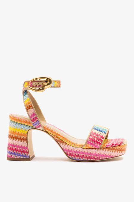 KALEAMYR Dolly Verona Low Sandal In Rainbow Raffia and Beige Leather