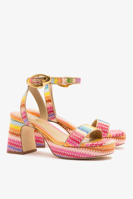 KALEAMYR Dolly Verona Low Sandal In Rainbow Raffia and Beige Leather
