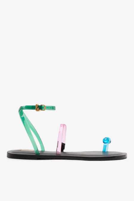 KALEAMYR Biarritz Jelly Flat Sandal In Pink, Blue and Green Vinyl