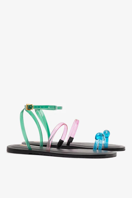 KALEAMYR Biarritz Jelly Flat Sandal In Pink, Blue and Green Vinyl