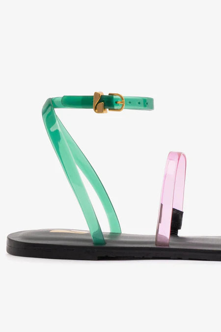KALEAMYR Biarritz Jelly Flat Sandal In Pink, Blue and Green Vinyl