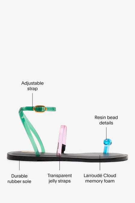 KALEAMYR Biarritz Jelly Flat Sandal In Pink, Blue and Green Vinyl