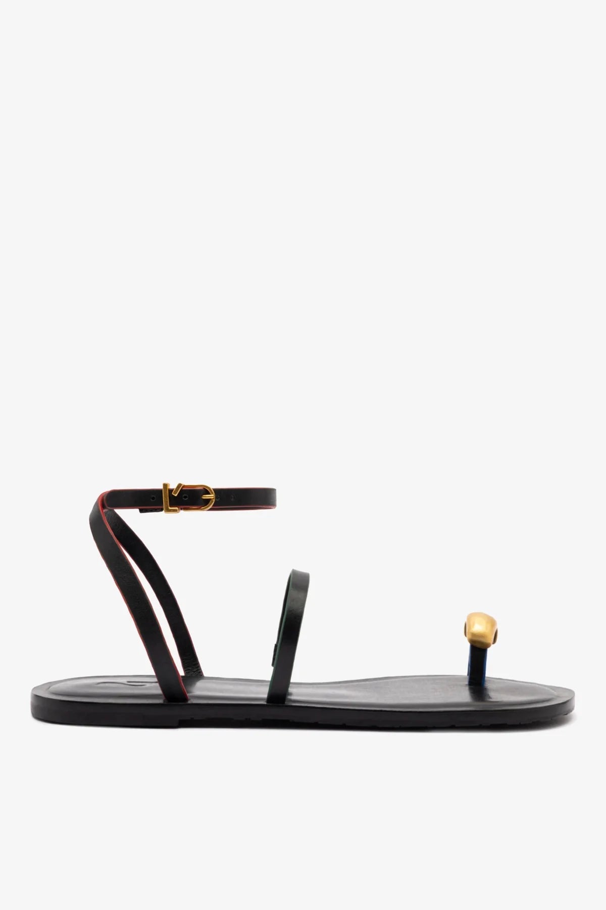 KALEAMYR Biarritz Flat Sandal In Black Leather