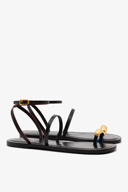 KALEAMYR Biarritz Flat Sandal In Black Leather