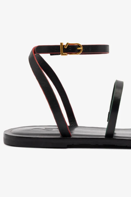 KALEAMYR Biarritz Flat Sandal In Black Leather