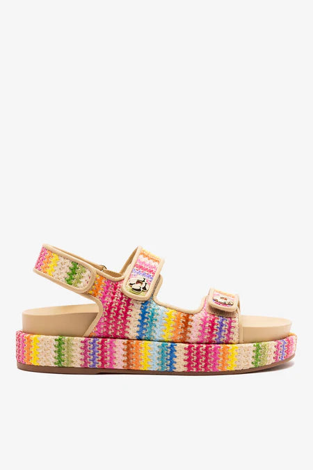 KALEAMYR Jetty Sandal In Rainbow Raffia and Beige Leather