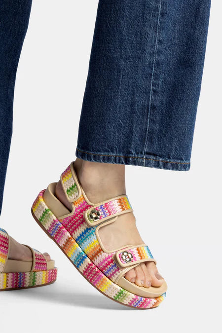 KALEAMYR Jetty Sandal In Rainbow Raffia and Beige Leather