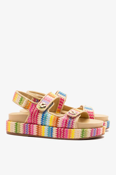 KALEAMYR Jetty Sandal In Rainbow Raffia and Beige Leather