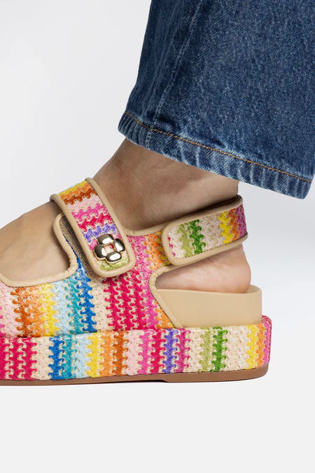 KALEAMYR Jetty Sandal In Rainbow Raffia and Beige Leather