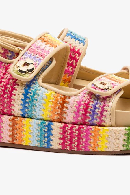 KALEAMYR Jetty Sandal In Rainbow Raffia and Beige Leather