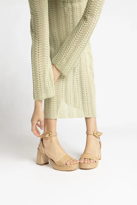 KALEAMYR Dolly Verona Low Sandal In Natural Raffia and Beige Leather