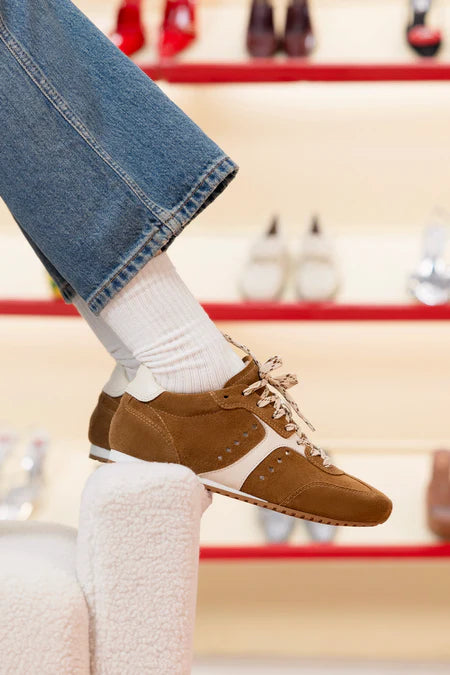 KALEAMYR Stella Sneaker In Russet Suede and Ivory Leather